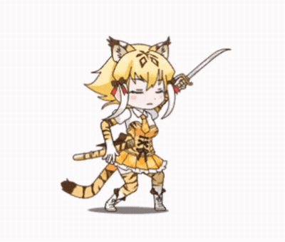 Girl In Tiger Costume Holding Sword GIF