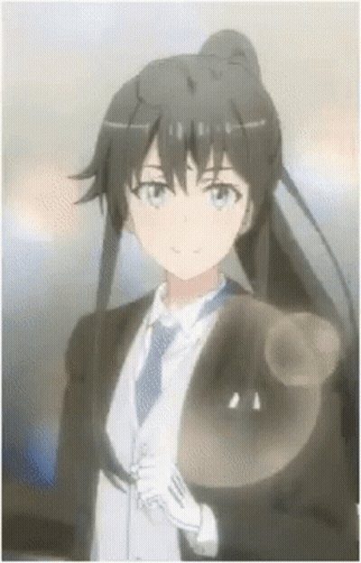 Girl In Tuxedo And Tie Holding Black Cat GIF