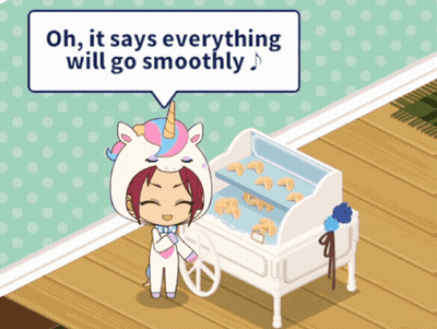 Girl In Unicorn Costume Beside Cookie Cart GIF