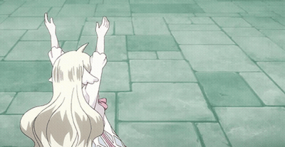 Girl In White Dress And Pink Bow Arms Up GIF