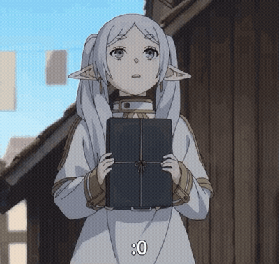 Girl In White Dress Holding Book With Number 0 GIF