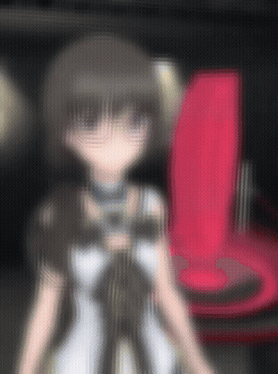 Girl In White Dress Next To Red Chair GIF
