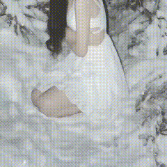 Girl In White Dress Sitting In Snow GIF