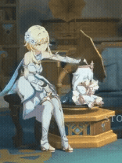 Girl In White Dress Sitting On Record Player GIF