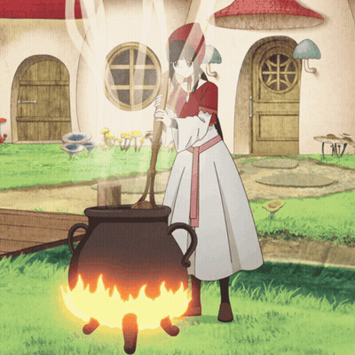 Girl In White Dress Standing Next To Pot Of Fire GIF