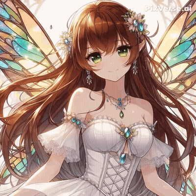 Girl In White Dress With Butterfly Wings GIF