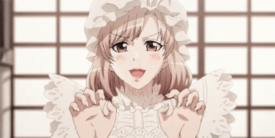 Girl In White Dress With Ruffled Sleeves And White Hat GIF