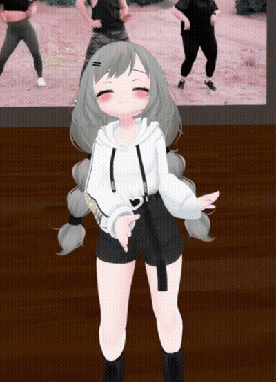 Girl In White Hoodie And Black Shorts In Front Of Dancing Group GIF