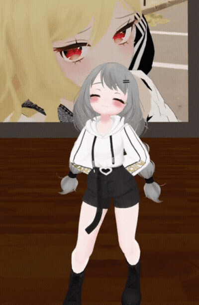 Girl In White Hoodie And Black Shorts In Front Of Picture GIF