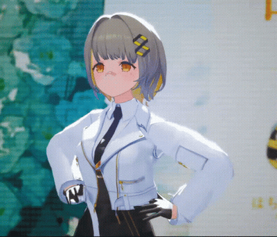 Girl In White Jacket And Black Tie With Letter N On Arm GIF