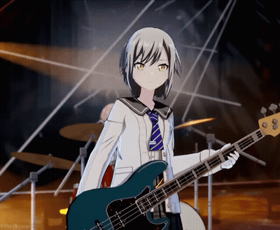 Girl In White Shirt And Tie Holding Blue Guitar GIF