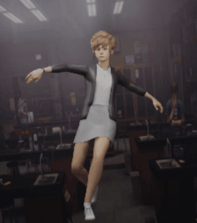 Girl In White Skirt And Black Jacket Dancing In Classroom GIF