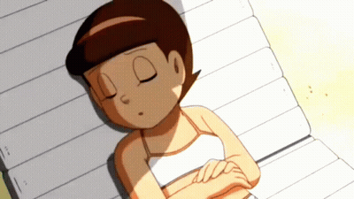 Girl In White Tank Top Sleeping On Wooden Bench GIF