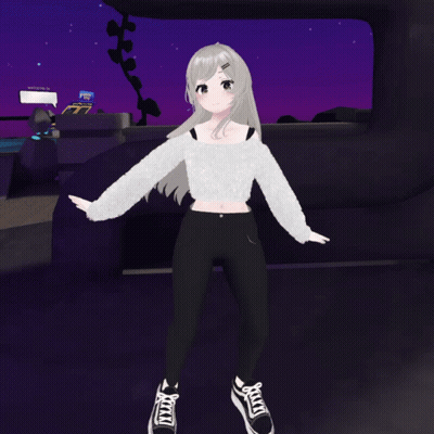 Girl In White Top And Black Pants, Purple Background GIF