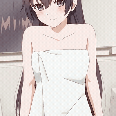 Girl In White Towel In Front Of Blackboard Saying Mm GIF