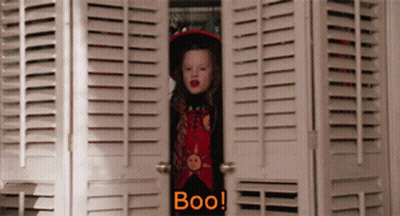 Girl In Witch Costume Peeking From Closet Saying Boo GIF