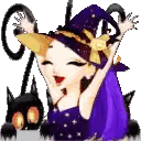 Girl In Witch Costume With Black Cat Sticker