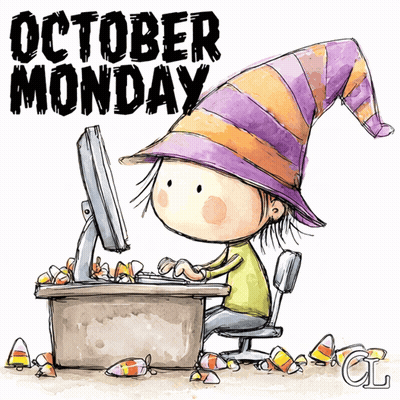 Girl In Witch Hat Using Computer October Monday GIF