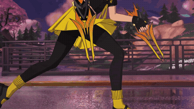 Girl In Yellow Skirt Holding Swords GIF