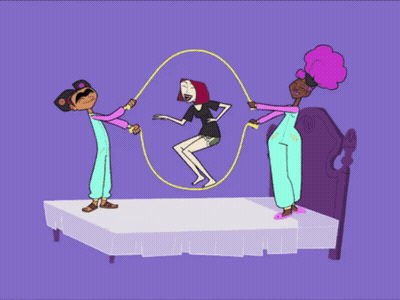 Girl Jumping Hula Hoop On Bed GIF