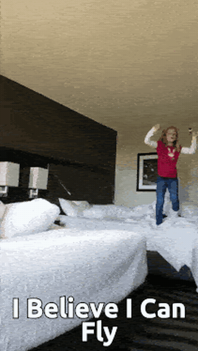 Girl Jumping On Bed I Believe I Can Fly GIF