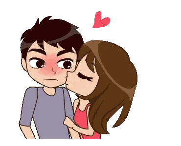Girl Kissing Boy With Heart Sticker