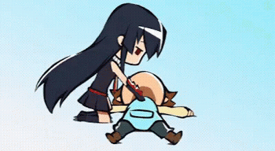 Girl Kneeling Next To Man With Knife GIF