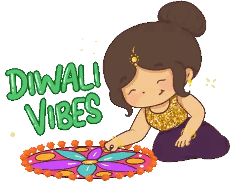 Girl Kneeling With Diwali Vibes Sticker
