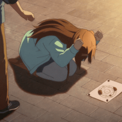Girl Kneeling With Hands On Head GIF