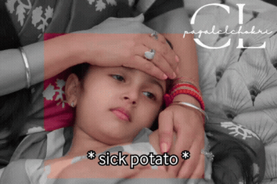 Girl Laying In Bed With Woman Holding Her Forehead Saying Sick Potato GIF