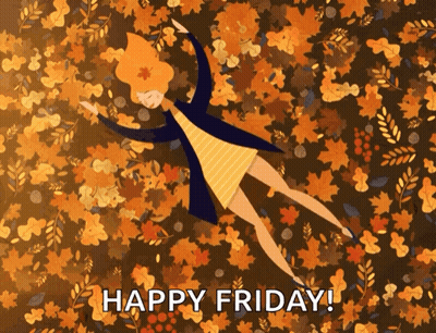 Girl Laying In Leaves Saying Happy Friday GIF