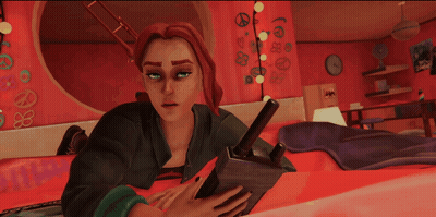 Girl Laying On Bed Looking At Tablet GIF