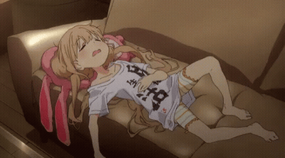 Girl Laying On Couch In Aoi Shirt GIF