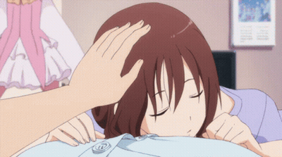 Girl Laying On Man's Chest With Hand On Head GIF