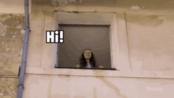 Girl Looking Out The Window Smile And Wave GIF