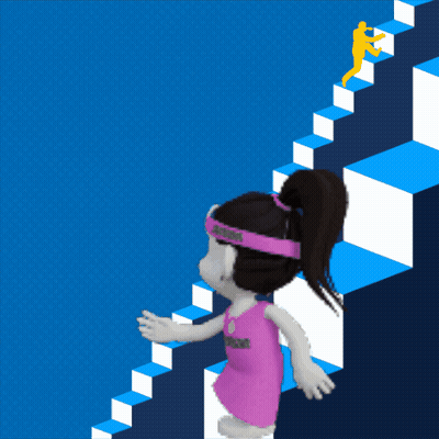 Girl Looking Up Stairs Saying Small GIF