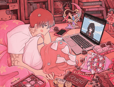 Girl Lying On Bed With Laptop And Ghana Chocolate GIF