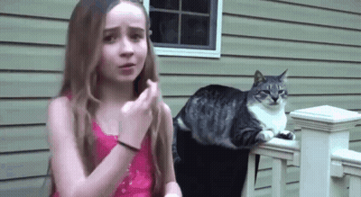 Girl Next to Cat on Porch