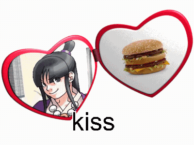 Girl Next To Hamburger With Kiss GIF