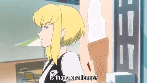 Girl Next To Ice Cream Cone Saying Is That A Challenge GIF