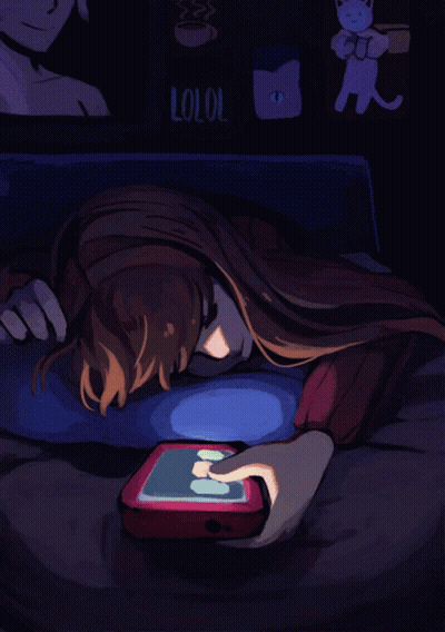 Girl On Bed Looking At Phone Lolol GIF