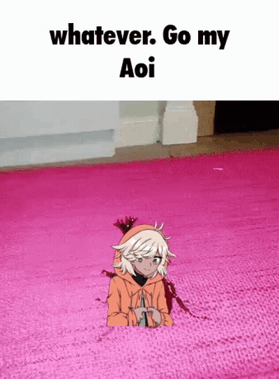 Girl On Pink Rug Says Whatever Go My Aoi GIF