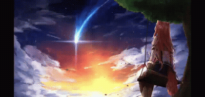 Girl On Swing Watching Falling Star Under Tree GIF