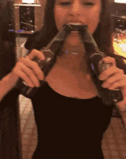 Girl Opening Drinking Beer Bottles GIF