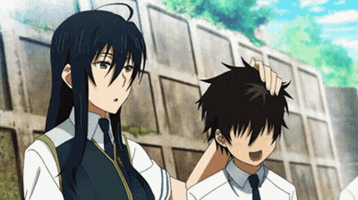 Girl Petting Boy's Head Beside Wall GIF
