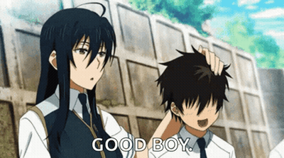 Girl Petting Boy's Head Saying Good Boy GIF