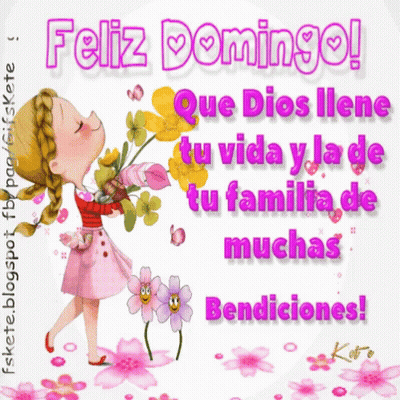 Girl Pink Dress Saying Feliz Domingo With Bouquet GIF
