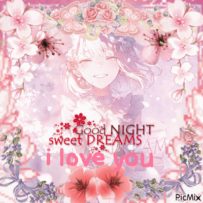 Girl Pink Flowers Good Night Sweet Dreams GIF