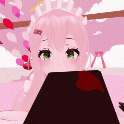 Girl Pink Hair Green Eyes Looking At Laptop GIF