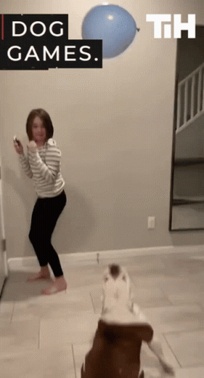 Girl Playing Video Game With Dog Saying Dog Games GIF
